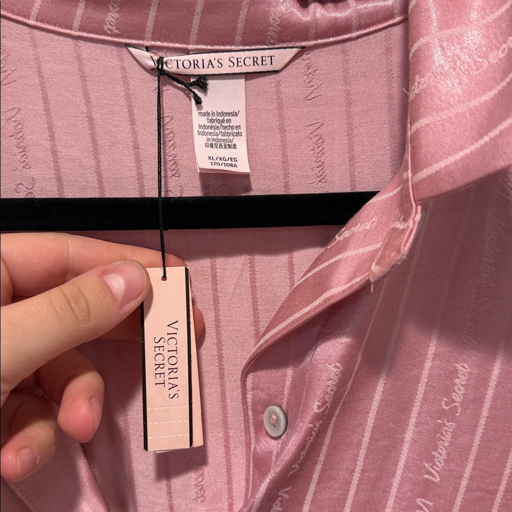 Victoria's Secret Pink Striped Satin logo pajama set - Picture 2 of 5